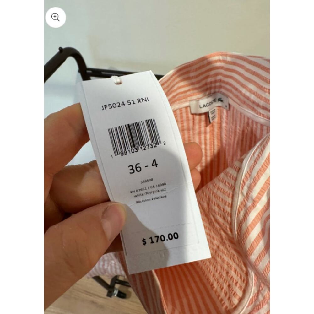 Lacoste Set - Striped Seersucker Jacket with Seersucker Wrap Skirt size 36 US 4 - Picture 6 of 12